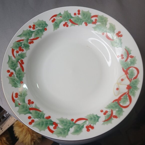Sango NOEL 7 Rimmed 7 3/4" Soup Cereal Bowls Vintage Holly Bells Christmas 1990 - Picture 10 of 13